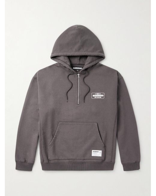 Neighborhood Gray Logo-Print Cotton-Jersey Half-Zip Hoodie for men