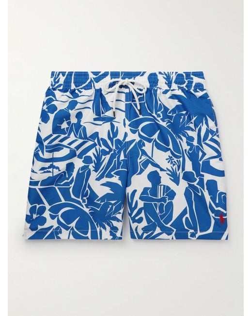 Polo Ralph Lauren Blue Traveler Straight-leg Mid-length Printed Recycled Swim Shorts for men