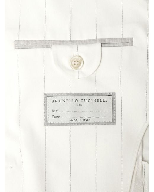 Brunello Cucinelli White Double-Breasted Pinstriped Wool And Cotton-Blend Twill Blazer for men