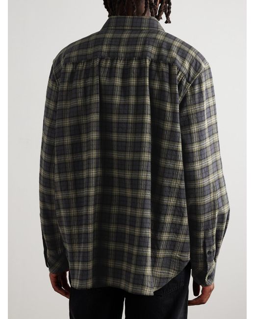 Saint Laurent Gray Checked Wool-Gauze Overshirt for men
