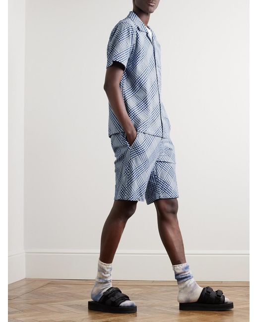 Noma T.D Blue Straight-Leg Checked Cotton Shorts for men