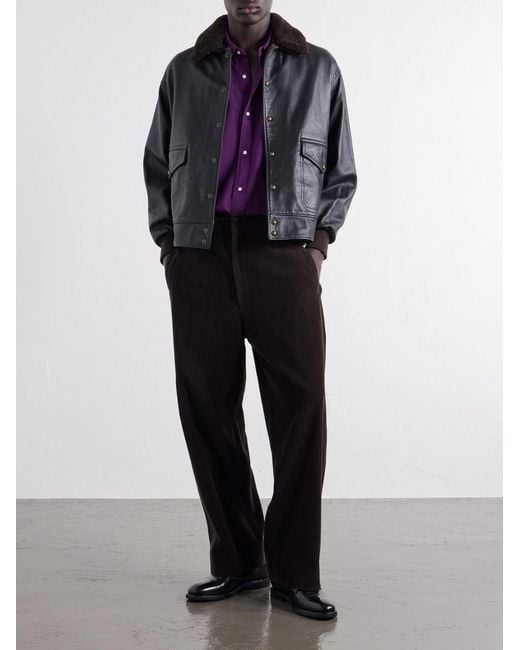 A.PRESSE Black Shearling-Trimmed Leather Jacket for men
