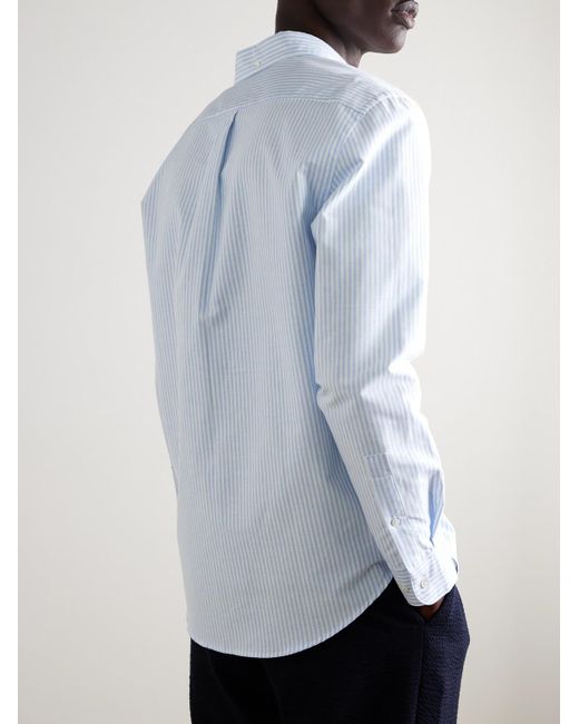 Portuguese Flannel Blue Belavista Button-Down Collar Striped Cotton Oxford Shirt for men