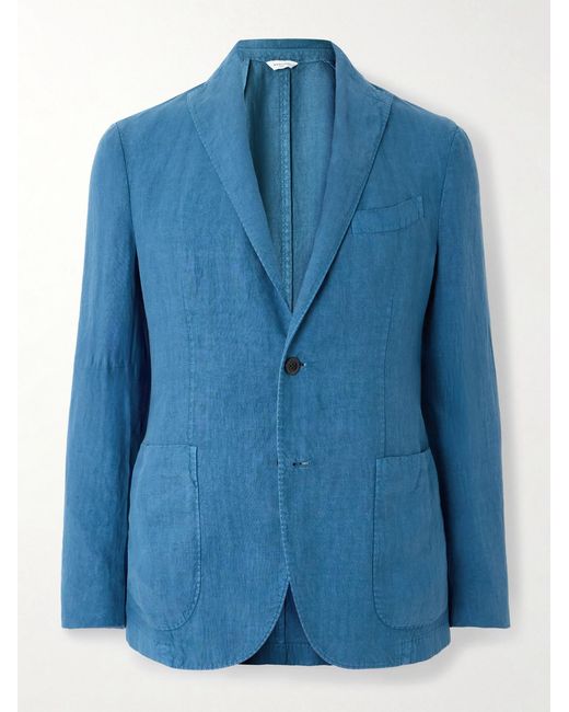 Boglioli Blue Unstructured Linen Suit Jacket for men