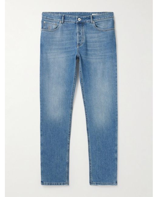 Brunello Cucinelli Blue Slim-fit Straight-leg Logo-embroidered Jeans for men