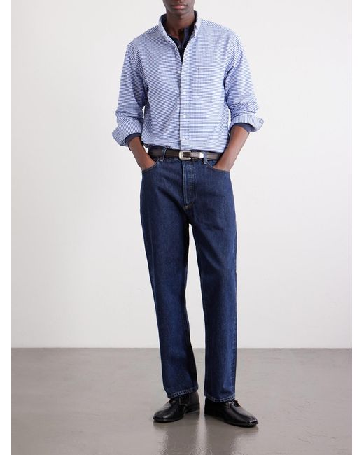 Beams Plus Blue Button-Down Collar Checked Cotton Shirt for men