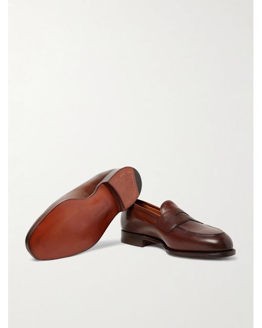 Edward Green Brown Piccadilly Leather Penny Loafers for men