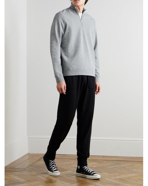 Sunspel Gray Cotton-Jersey Half-Zip Sweatshirt for men
