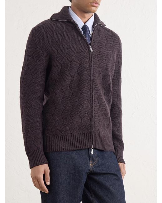 Eleventy Purple Cable-knit Wool And Cashmere-blend Zip-up Sweater for men