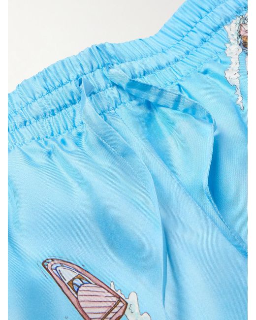 Casablancabrand Blue Maison Sur Piloti Straight-leg Printed Silk-twill Drawstring Shorts for men