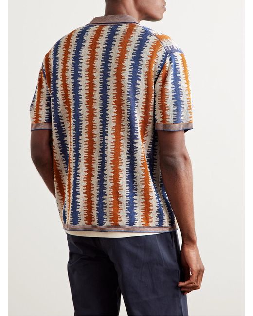 Piacenza 1733 Blue Striped Silk And Linen-Blend Jacquard Shirt for men