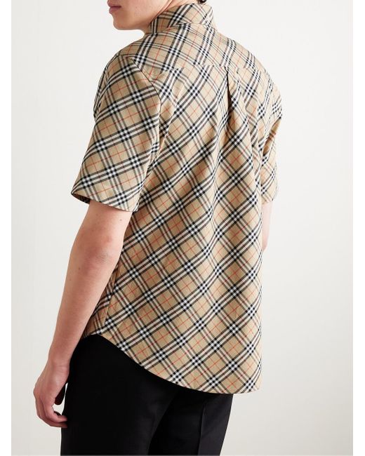 Burberry Natural Slim-fit Button-down Collar Checked Cotton Oxford Shirt for men