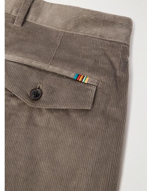 Paul Smith Gray Straight-Leg Pleated Stretch Cotton And Wool-Blend Corduroy Trousers for men