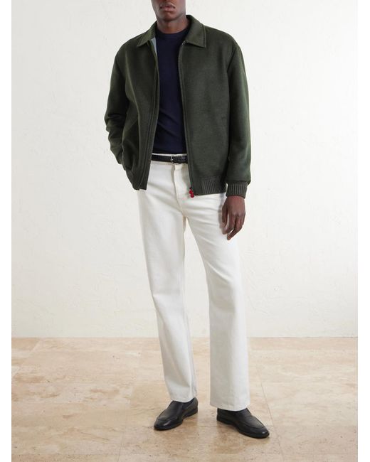 Kiton Green Brushed Wool And Cashmere-Blend Blouson Jacket for men