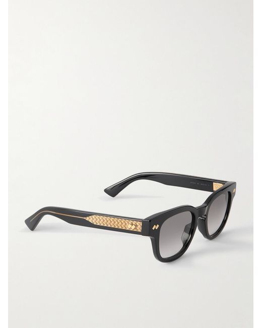 Bottega Veneta Black Intrecciato Panthos Square-Frame Recycled-Acetate Sunglasses for men
