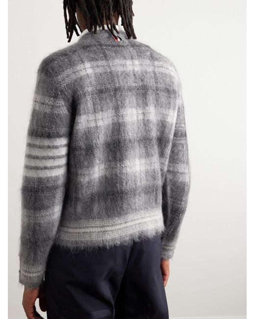 Thom Browne Gray Checked Mohair-Blend Sweater for men