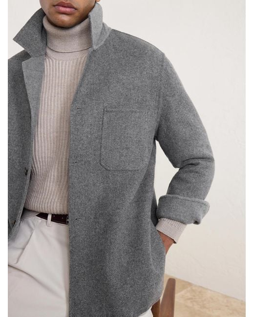 Eleventy Gray Reversible Herringbone Wool And Cashmere-Blend Overshirt for men