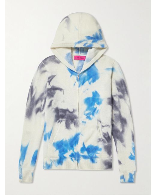 The Elder Statesman Blue Herring Tie-Dyed Cashmere Zip-Up Hoodie for men