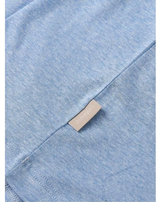 Zimmerli of Switzerland Blue Filo Di Scozia Cotton And Linen-Blend T-Shirt for men