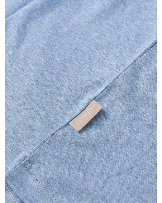Zimmerli of Switzerland T-Shirt aus einer "Filo di Scozia"-Baumwoll-Leinenmischung in Blue für Herren