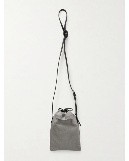 Balenciaga White Shopper Logo-Debossed Crinkled-Leather Phone Pouch for men