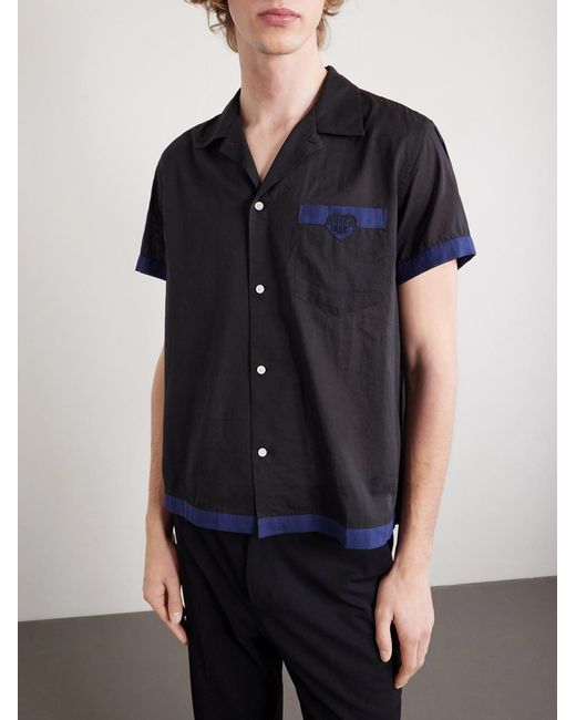 Bode Black Heart Deco Appliquéd Two-tone Cotton Shirt for men