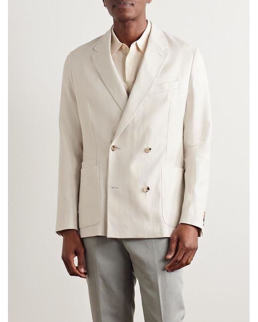 Paul Smith Natural Double-breasted Herringbone Linen And Cotton-blend Blazer for men