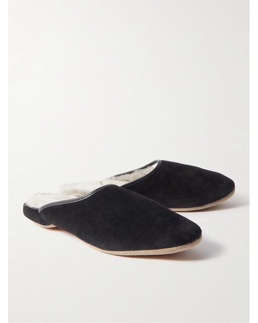 Derek Rose White Douglas Leather-Trimmed Shearling-Lined Suede Slippers for men