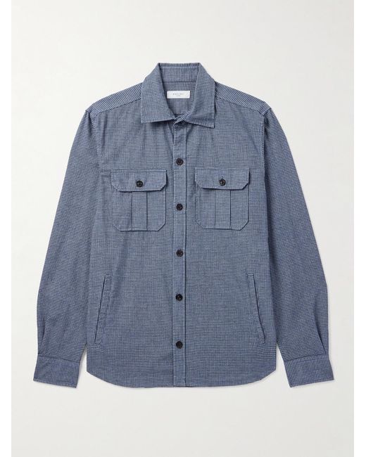 Boglioli Blue David Checked Cotton-Blend Overshirt for men