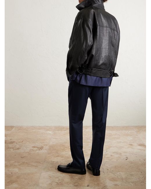 Canali Blue Slim-Fit Tapered Puppytooth Wool Suit Trousers for men