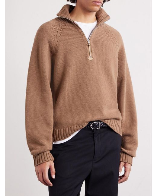 Tom Ford Natural Wool And Cashmere-blend Half-zip Sweater for men