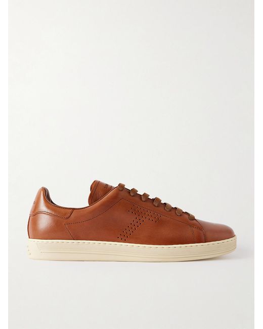 Tom Ford Brown Warwick Perforated Leather Sneakers for men