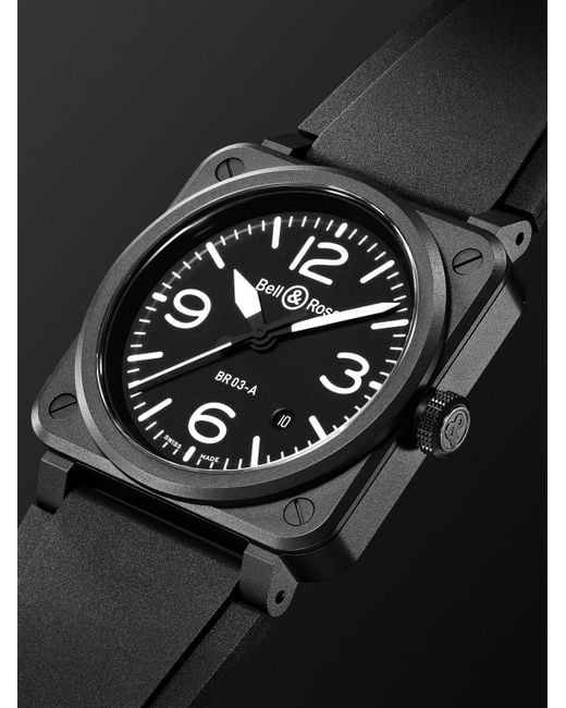 Bell & Ross Black Br 03 Automatic 41mm Ceramic And Rubber Watch for men