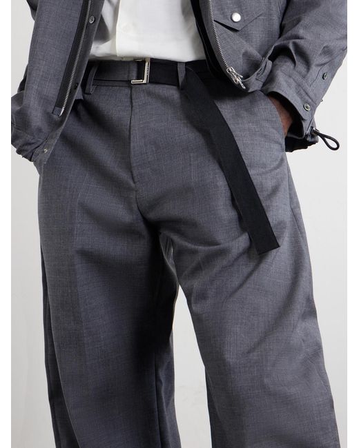 Sacai Gray Barrel-Leg Belted Woven Trousers for men