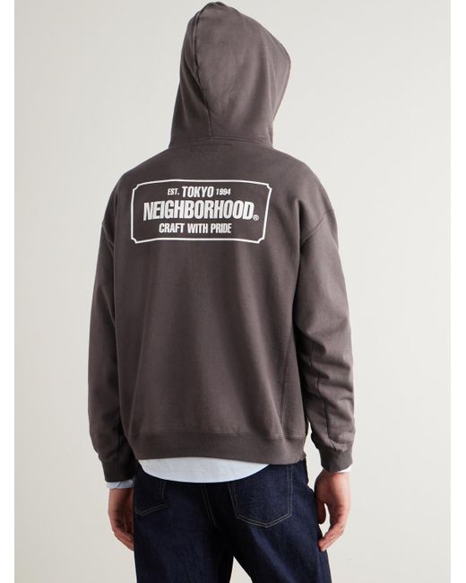 Neighborhood Gray Logo-Print Cotton-Jersey Half-Zip Hoodie for men