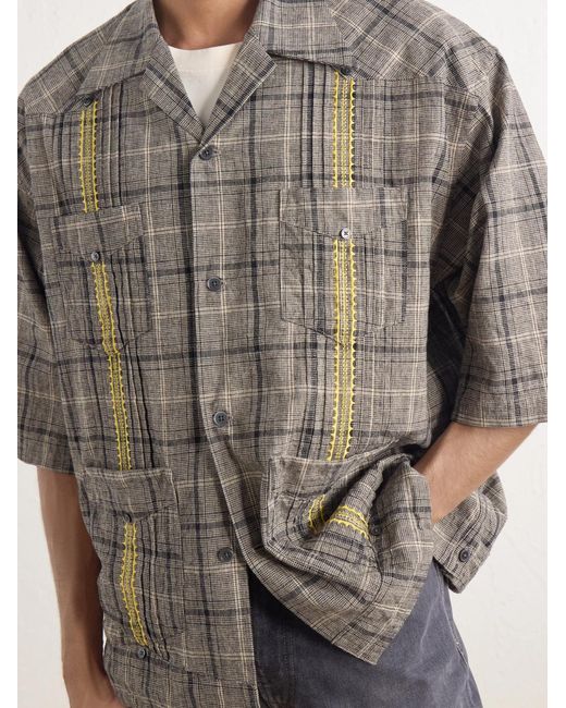 Kapital Gray Glen Embroidered Checked Linen And Cotton-blend Shirt for men