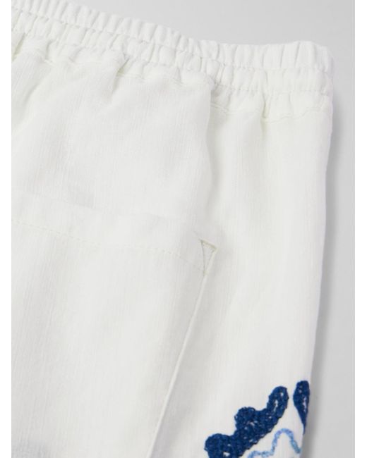 A Kind Of Guise Blue Volta Straight-leg Embroidered Slub Cotton Drawstring Shorts for men