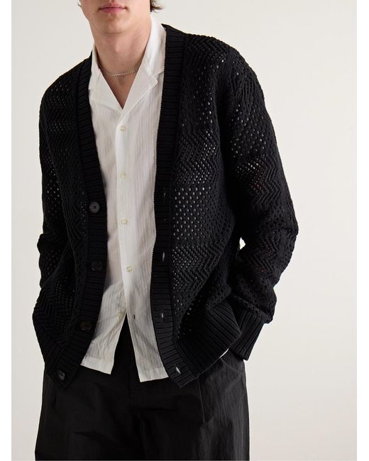 Mr P. Black Open-Knit Cotton Cardigan for men