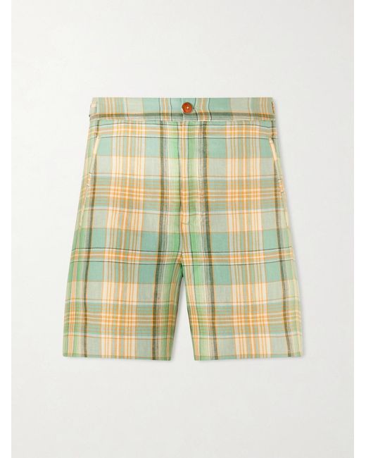 God's True Cashmere Green Straight-Leg Checked Linen Shorts for men