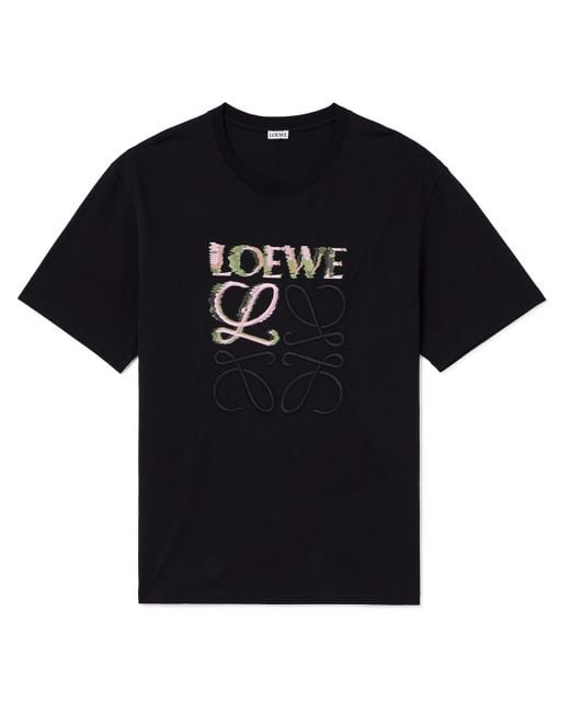 Loewe Black Logo-embroidered Cotton-jersey T-shirt for men