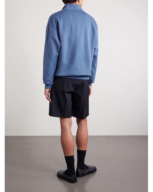 Auralee Blue Cotton Half-Zip Sweatshirt for men