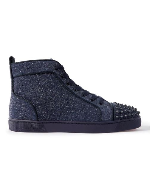 Christian Louboutin Blue Louis Spiked Glitter Suede-trimmed Leather High-top Sneakers for men