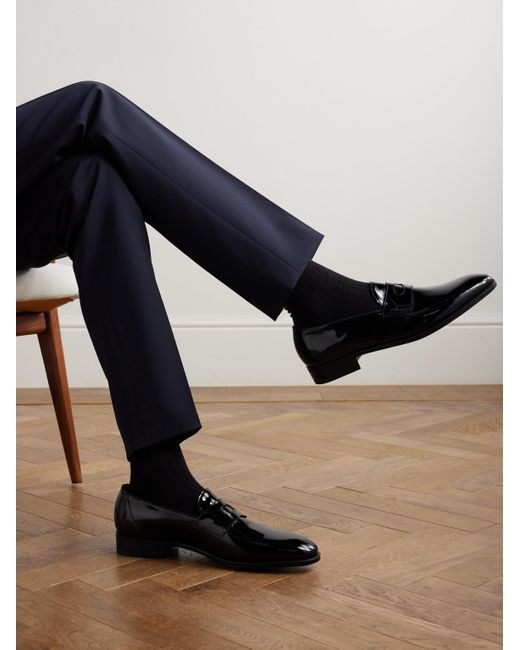 John Lobb Black Jamie Patent-Leather Penny Loafers for men