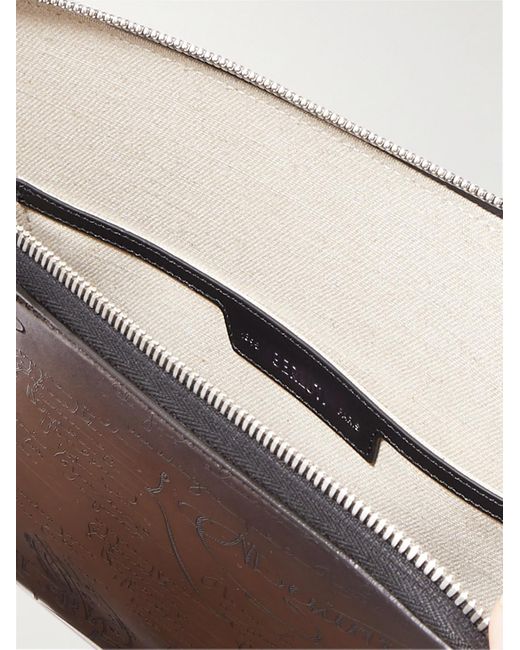 Berluti Brown Nino Scritto Venezia Leather Pouch for men
