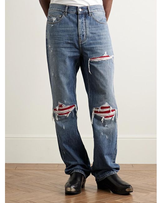 Jeans A Gamba Dritta Effetto Consumato Con Inserti Mx1 di Amiri in Blue da Uomo