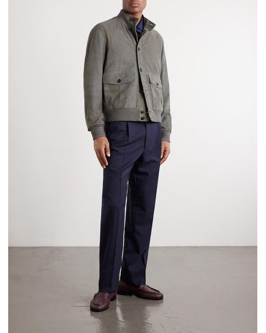 Zegna Gray Ribbed Suede Jacket for men