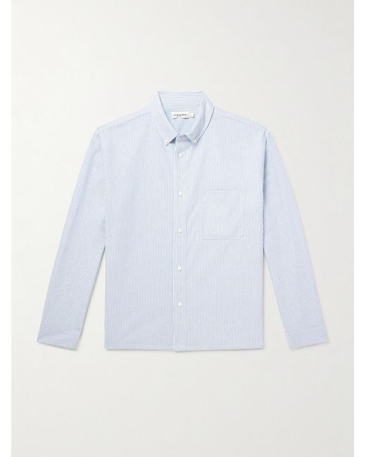FRAME Blue Button-Down Collar Striped Cotton Shirt for men