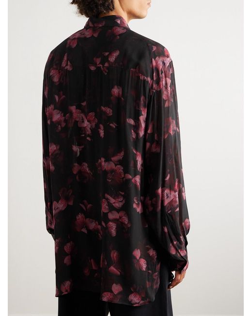Dries Van Noten Red Oversized Floral-Print Crepe Shirt for men