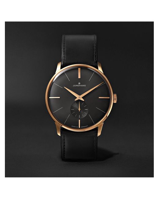 Junghans Black Meister Handaufzug Hand-wound 37.7mm Stainless Steel And Leather Watch for men