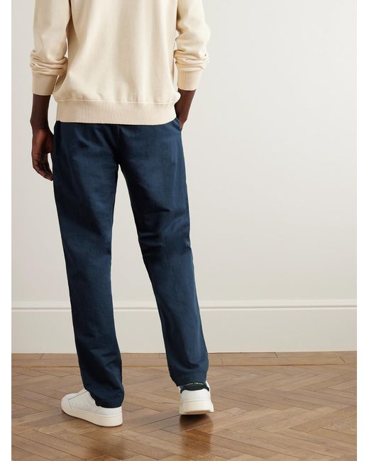 Sunspel Blue Straight-Leg Cotton And Linen-Blend Drawstring Trousers for men